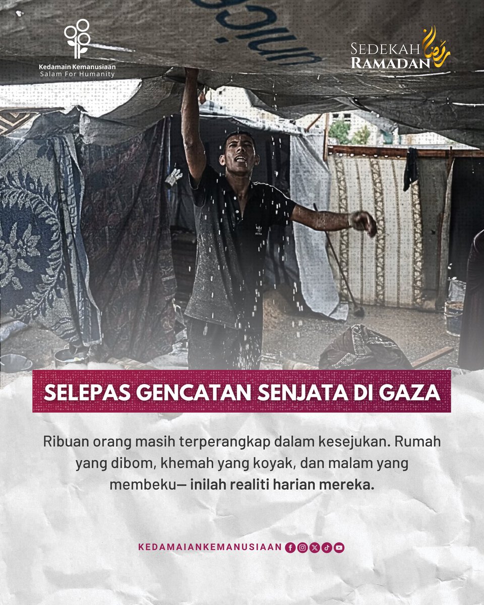 💔 Gencatan senjata, tapi derita belum berakhir.
Rumah hancur, khemah koyak, malam membeku—mereka masih bertahan dalam kesusahan. Bantu ringankan beban mereka.

💳 5571 5731 5233 (Maybank)
📎 Rujukan: Kecemasan Ga*za

#PrayForGaza #SedekahRamadan