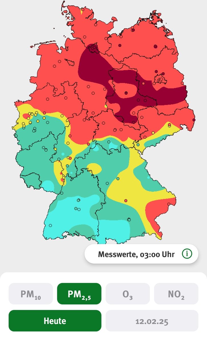 Extremer #Smog (#Feinstaub) in Hamburg, Niedersachsen, Sachsen-Anhalt und Brandenburg.

Warum werden nicht Fahrverbote
für Autos verhängt?