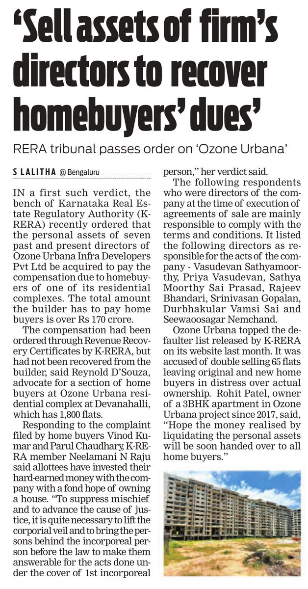 Excellent orders of RERA Karnataka. Home Buyers are advised to make Directors of the company also respondents in the complaint so that if the company which takes money from home buyers doesn't deliver as promised, they can attach the properties of directors of the company!