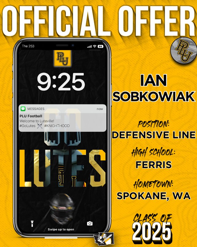 Ian Sobkowiak (@iansobkowiak) on Twitter photo After an awesome call with <a href="/Zach_Willis45/">Zach Willis</a>, I am very grateful to announce that I have been OFFERED an opportunity to play Defensive Line for <a href="/PLUFootball/">Pacific Lutheran Football</a>. Thank you so much Coach Willis, for your kindness, and thank you PLU football for for this opportunity to continue my After an awesome call with <a href="/Zach_Willis45/">Zach Willis</a>, I am very grateful to announce that I have been OFFERED an opportunity to play Defensive Line for <a href="/PLUFootball/">Pacific Lutheran Football</a>. Thank you so much Coach Willis, for your kindness, and thank you PLU football for for this opportunity to continue my