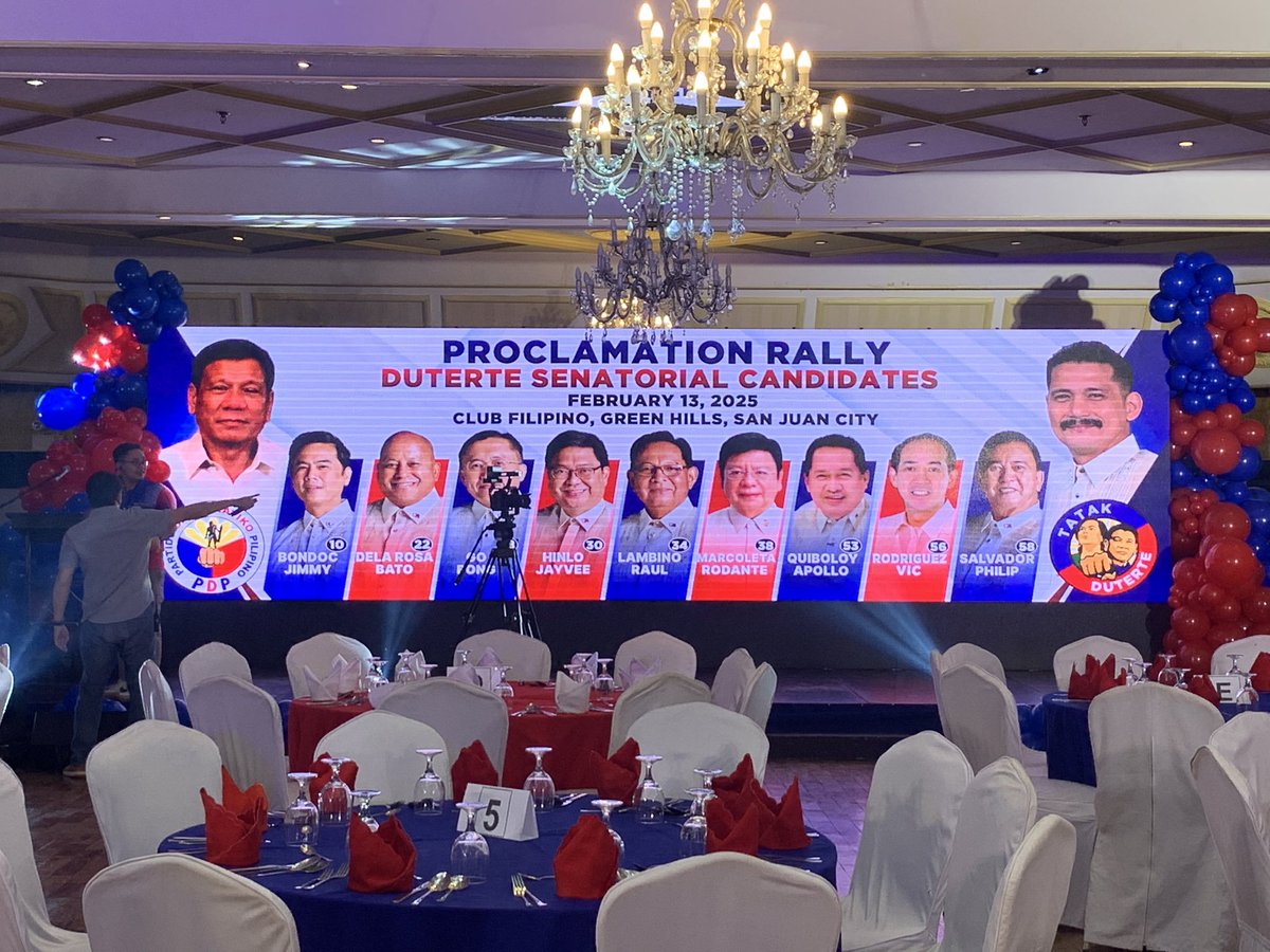 newswatchplusph's tweet photo. LOOK: The Partido Demokratiko Pilipino (PDP) is set to hold a proclamation rally for its senatorial slate today, Feb. 13 in San Juan City.   

Former President Rodrigo Duterte is set to attend and speak at the event | @bylancemejico 

#VoteWatch https://t.co/5Srw58Feld