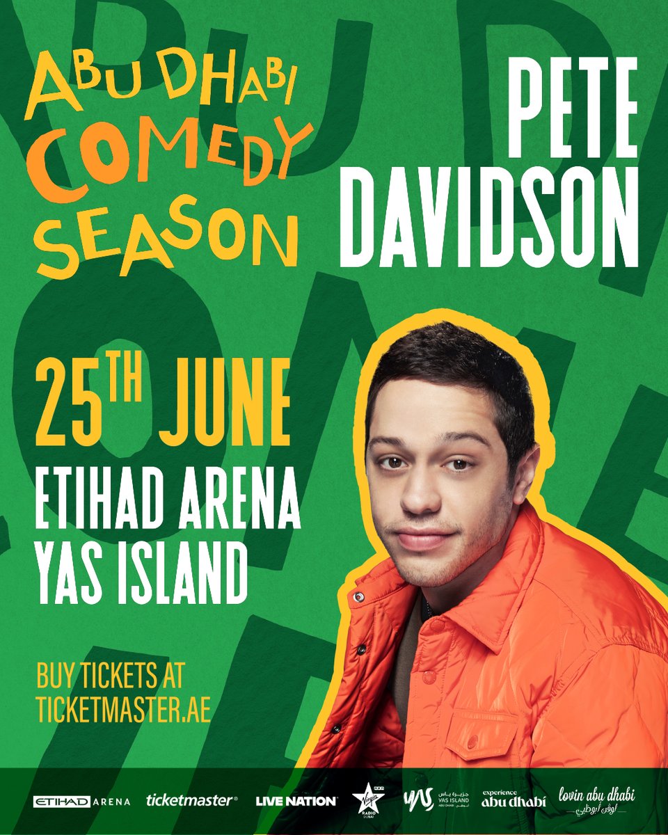 TicketmasterME's tweet photo. Comedy fans, this oneโs for you! ๐ค
Pete Davidson brings his unfiltered humour to Abu Dhabi live at Etihad Arena on June 25 for Abu Dhabi Comedy Season!
This show is going to totally unmissable- tickets are ON SALE now at https://t.co/uuOizje587.
#PeteDavidson #Ticketmasterme https://t.co/ApT44PS20N