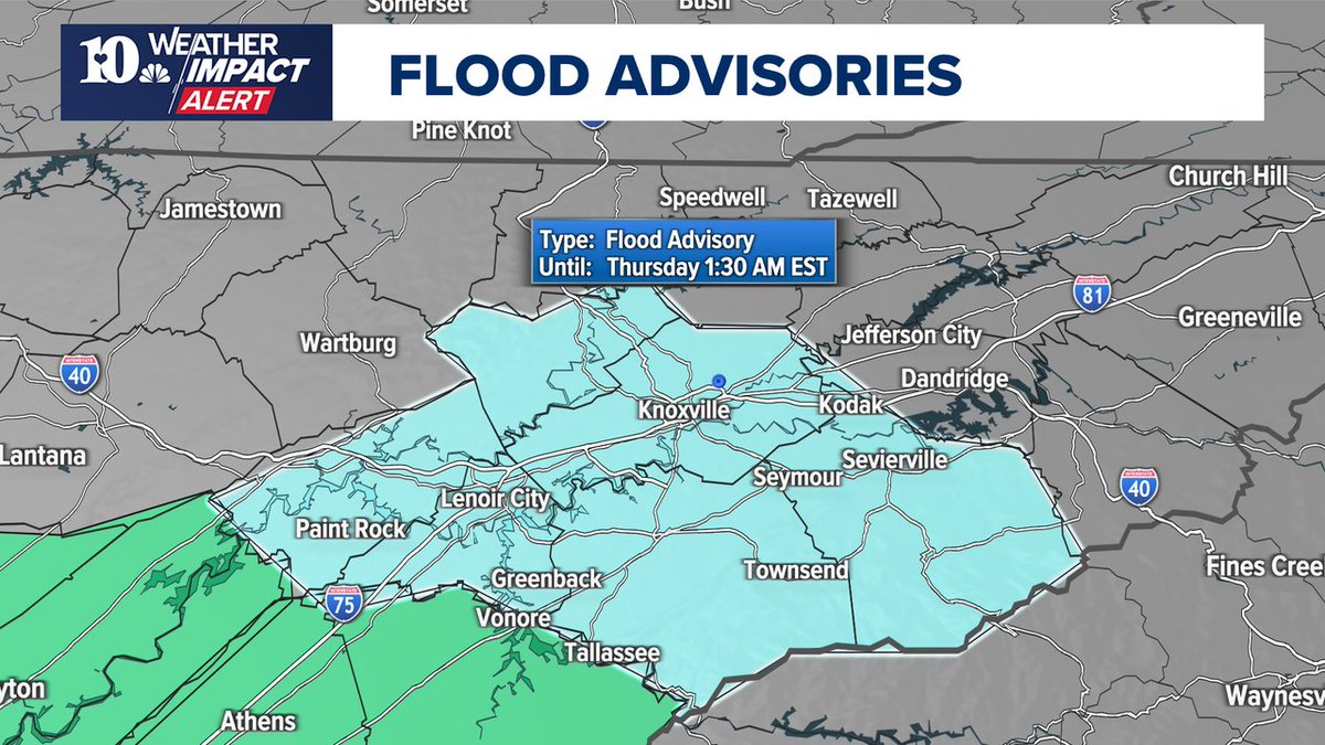 WBIRWeather's tweet photo. 10:55 PM WEDNESDAY | A Flood Advisory is in effect for Knox &amp; surrounding counties until 1:30 am Thursday. Heavier rain tonight has led to minor flooding in low-lying and poor drainage areas, as well as lots of ponding on area roads. Use caution and avoid flooded roadways! https://t.co/6YUvjq9xi0