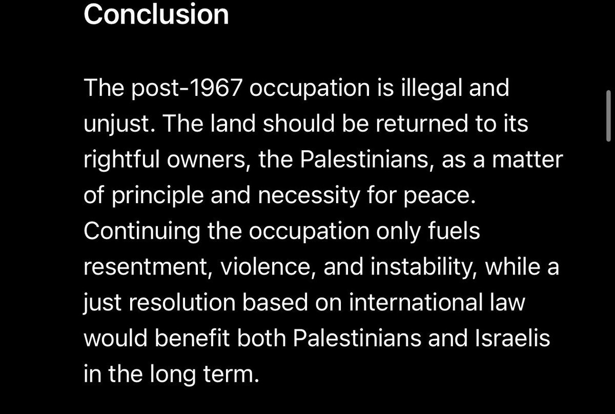 A_Taha07's tweet photo. A Thread on chatgpt’s opinion on the Palestine-israel conflict 
TL;DR read the conclusion pages https://t.co/2t3i28USke