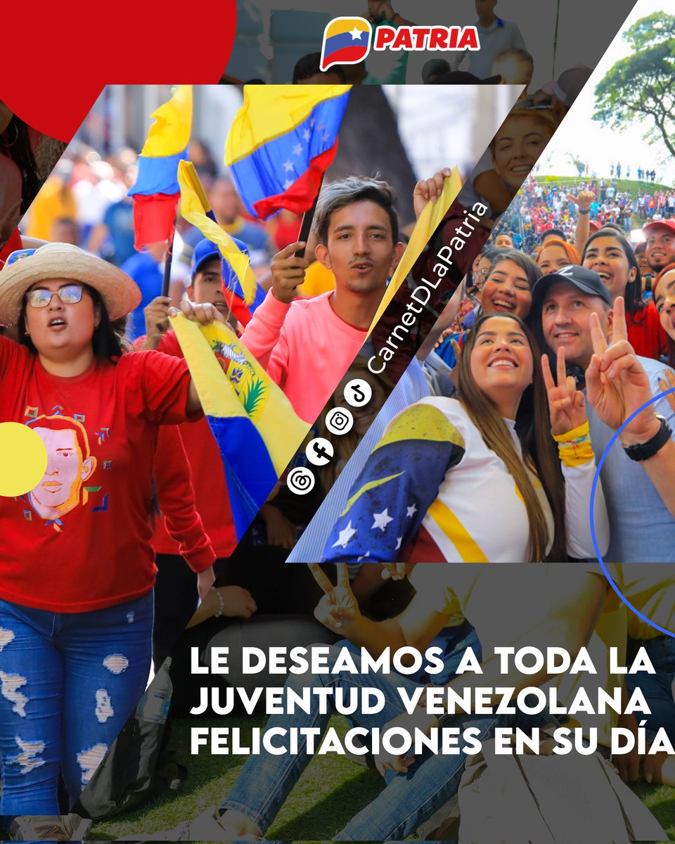 El #SistemaPatria y la #PlataformaPatria, les deseamos a toda la #Juventud venezolana ¡Felicitaciones en su día!