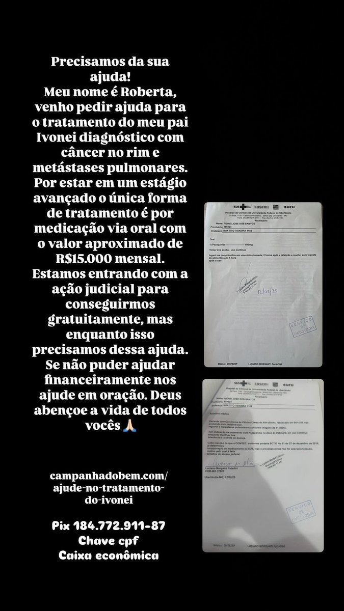 2musine's tweet photo. Recentemente meu vô foi diagnosticado com cancer no rim e isso pegou todos de surpresa e estamos abalados
quem puder dar respost e ajudar com qualquer quantia fico grato de verdade e o começo de uma luta e vai da tudo certo! https://t.co/JOkxgb1jiS