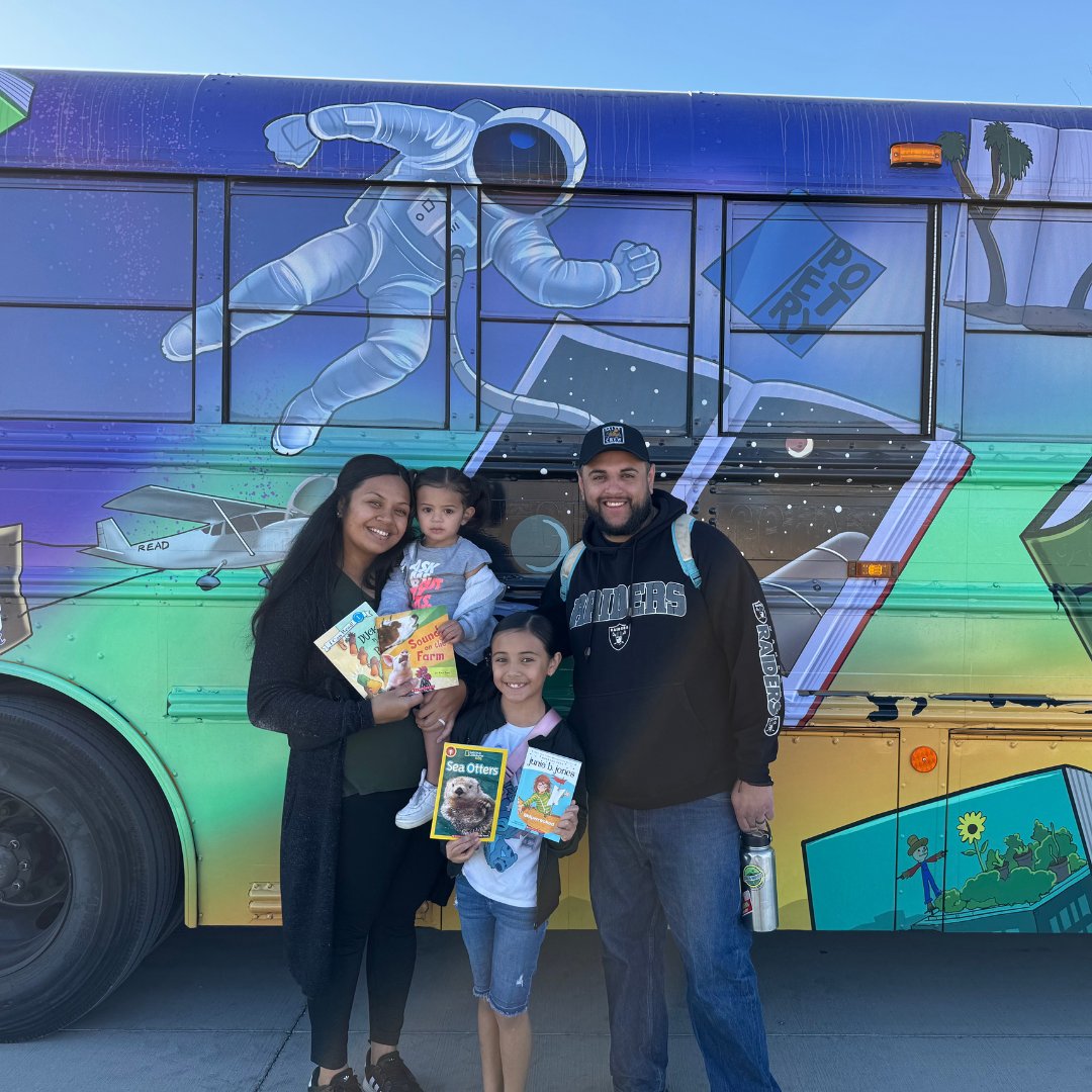 ThePEFtoday's tweet photo. The @ClarkCountySch Book Bus had an incredible Super Saturday at @SpringsPreserve last week! A huge thank you to all the families who joined us to grow their children’s home libraries. We loved seeing the joy of reading being spread to our students! https://t.co/fPQ7IbfOYR