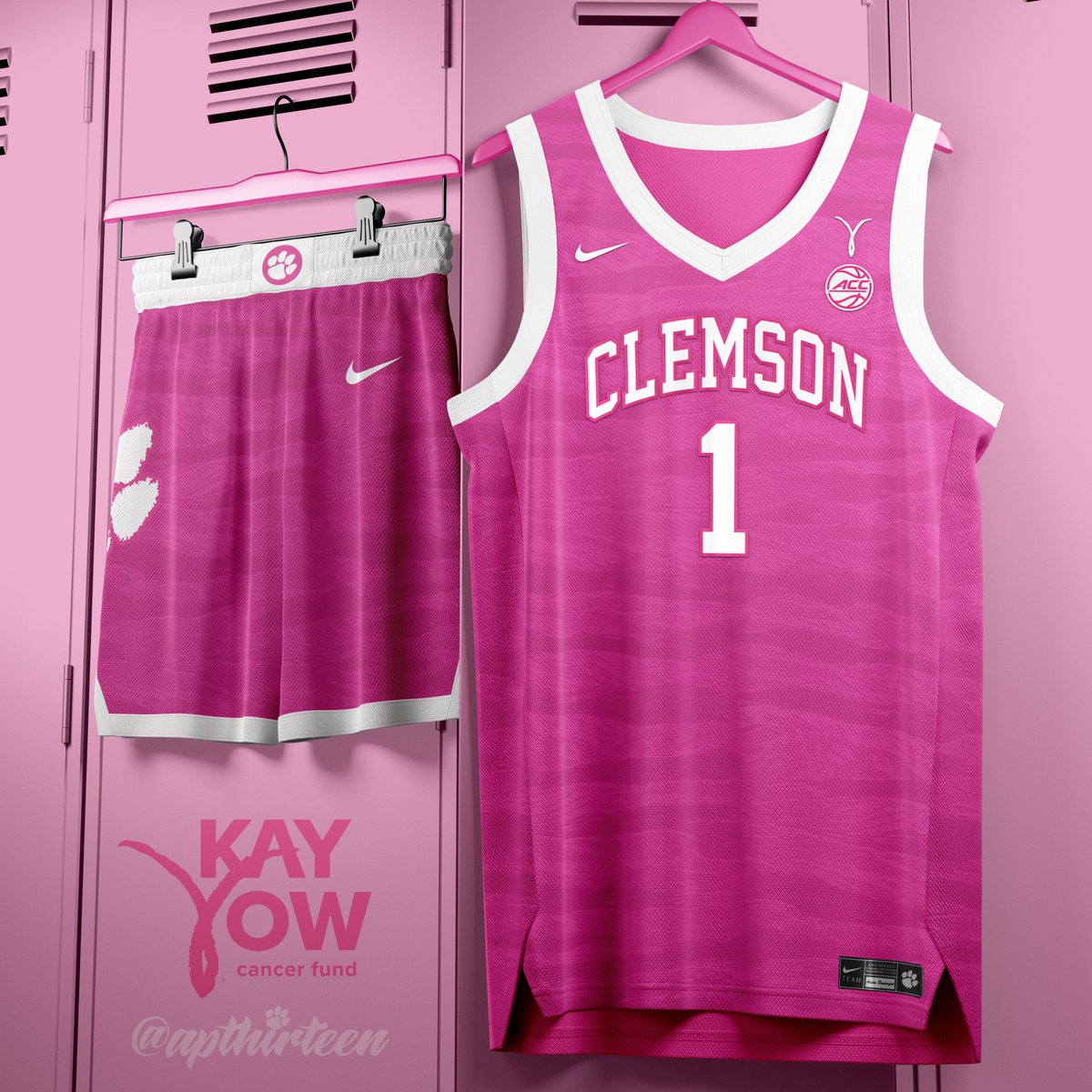 apthirteen's tweet photo. .@ClemsonWBB will wear a new pink uniform tomorrow for their annual "Hoopin' For Hope" cancer awareness pink game, in conjunction with @KayYowFund.

The new predominately gray uniform replaces the previous pink threads that have been worn since 2020.

New (left) vs old (right). https://t.co/rnKtGnn84X