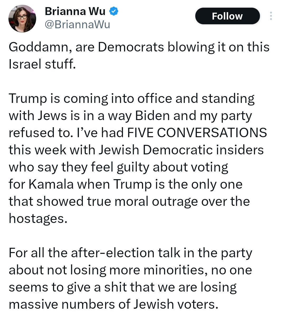 QueenMab87's tweet image. I haven’t talked to a single Jew who regrets voting for Kamala and we had the highest votes for Kamala after Black people. Since the inauguration over 80 Jewish orgs have condemned actions by Trump. If you’re not Jewish stop speaking for our community