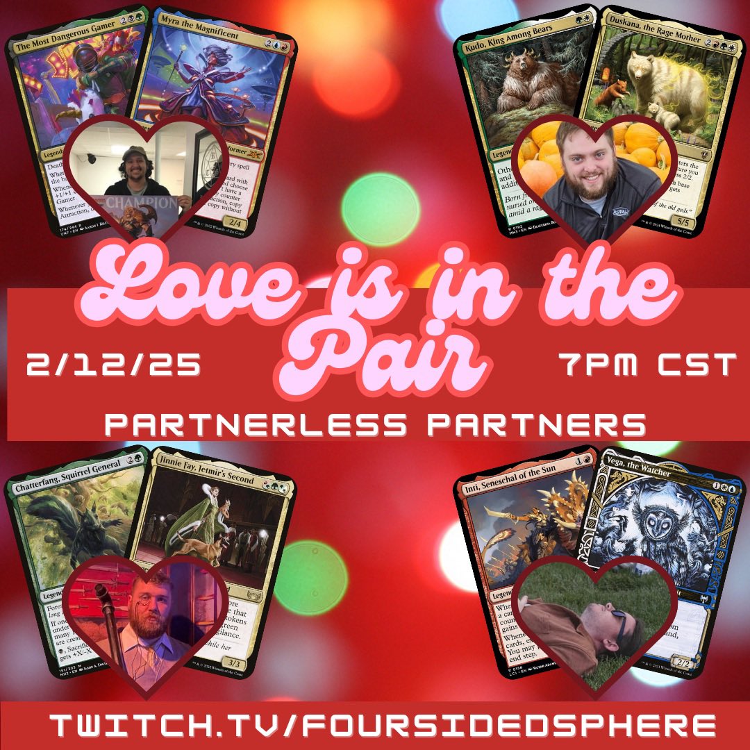 Cornithopters's tweet photo. We’re live in just under an hour for a Valentine’s Day special where we’ve pairedpartnerless commanders!

Link below! https://t.co/lVRC9q3Vpe