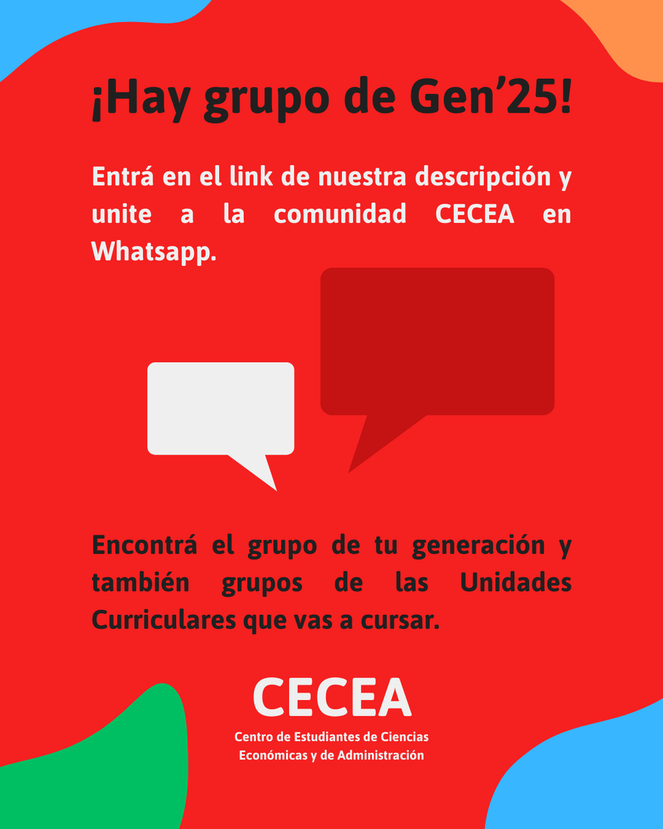 📩 GRUPOS DE WHATSAPP DE FCEA

El CECEA te comparte grupos de whatsapp: entrá al de la generación 2025, y también a los de las materias que vas a cursar.

linktr.ee/ceceafeuu

que sea cecea, que sea con vos