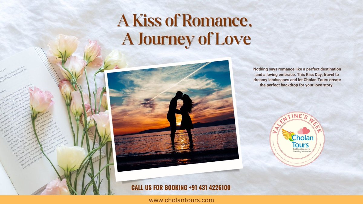 cholantour's tweet photo. A Kiss of Romance, A Journey of Love!
This Kiss Day, travel to dreamy landscapes and let Cholan Tours create the perfect backdrop for your love story.
#HappinessJourney, #CholanToursExcellence, #IndiaTourism,  #KeralaTourism, #GoaTourism,  #KissDay,  #TravelWithLove, https://t.co/rp3Uoq9cmo