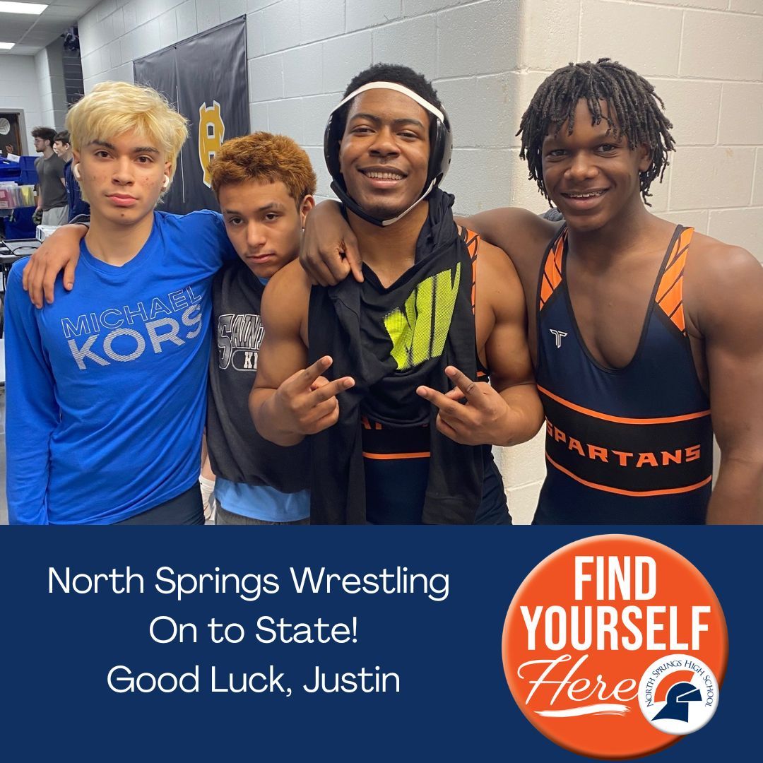 Congratulations to Justin who finished in 6th place at wrestling sectionals last weekend! He will represent North Springs in Macon tomorrow at the State Individual Tournament. Way to go, Justin!

Kudos also to Mr. Zand, head wrestling coach.
Go Spartans!

#FindYourselfHere