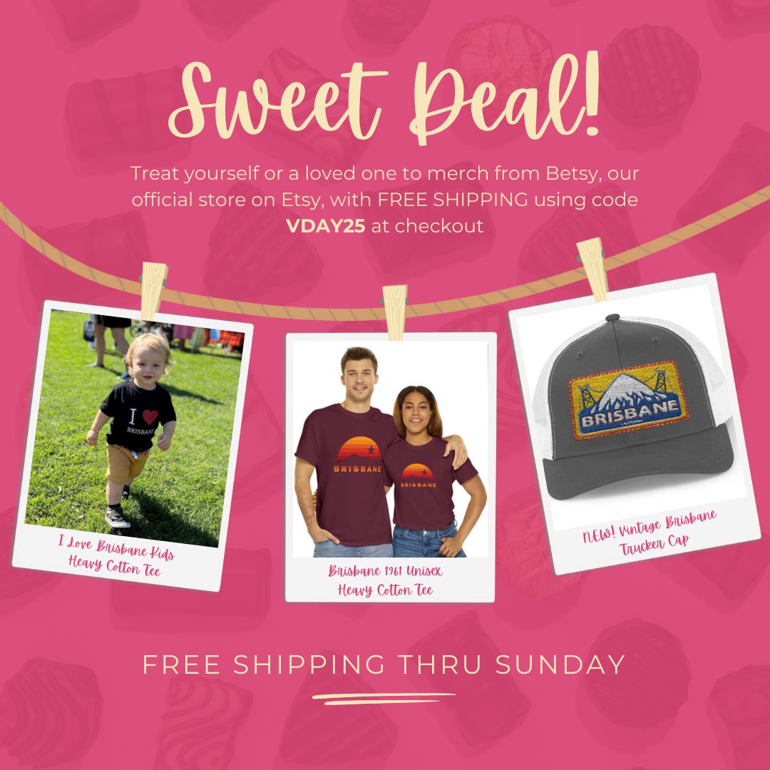 💘 Sweet Deal Alert! 💘 Snag some awesome Brisbane merch with FREE SHIPPING using code VDAY25 at checkout! 🎁✨ Hurry - offer ends Sunday, 2/16! Orders yours today at brisbaneca.org/betsy!