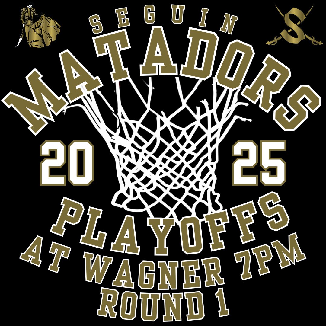 SeguinBoysHoops's tweet image. MATADOR NATION ITS PLAYOFF TIME‼️ Next Tuesday @ Wagner, 7PM we have Round 1 against South San‼️ Everyone come and support the Matadors‼️#SwordsUp⚔️🏀🖤
