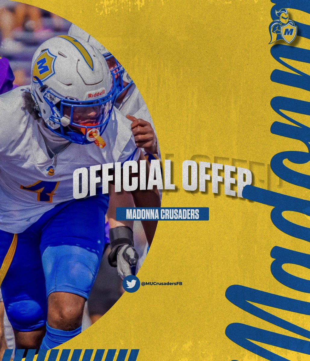 After a great conversation with <a href="/Showtime_CoachP/">Princealex AyoOla</a> I’m blessed to receive my first NAIA offer from Madonna  university <a href="/Showtime_CoachP/">Princealex AyoOla</a> <a href="/Coach_Straz/">Coach Straz</a>
@CoachSamBauerMU
<a href="/CoachK_ODonnell/">Kevin O'Donnell</a>