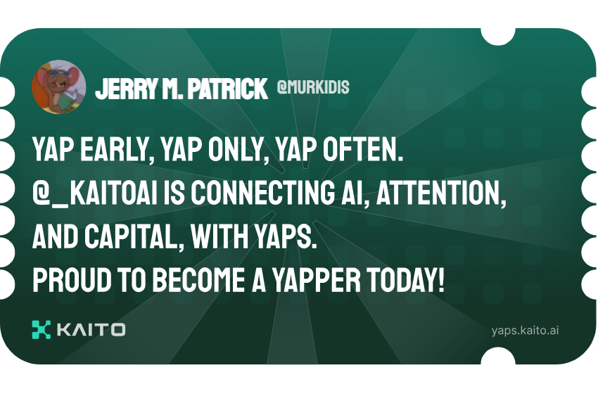 Murkidis's tweet photo. Yap early, yap only, yap often.

@_kaitoai is connecting AI, attention and capital with Yaps.

Just claimed my social card and I'm accumulating Yap points in real-time.

Claim yours 👉 https://t.co/vzf7YLlu11 https://t.co/UR378y6FJa