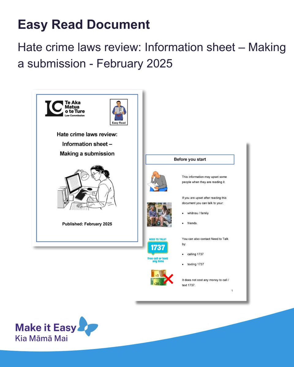 makeiteasynz's tweet photo. Te Aka Matua o te Ture | Law Commission is seeking public feedback on hate crime law and options for reform.  

More information about how to take part is avaliable on the LC website. The summary and Information sheets are also avaliable in Easy Read at: https://t.co/6D2mBmEur5 https://t.co/XEnfUlfF0a