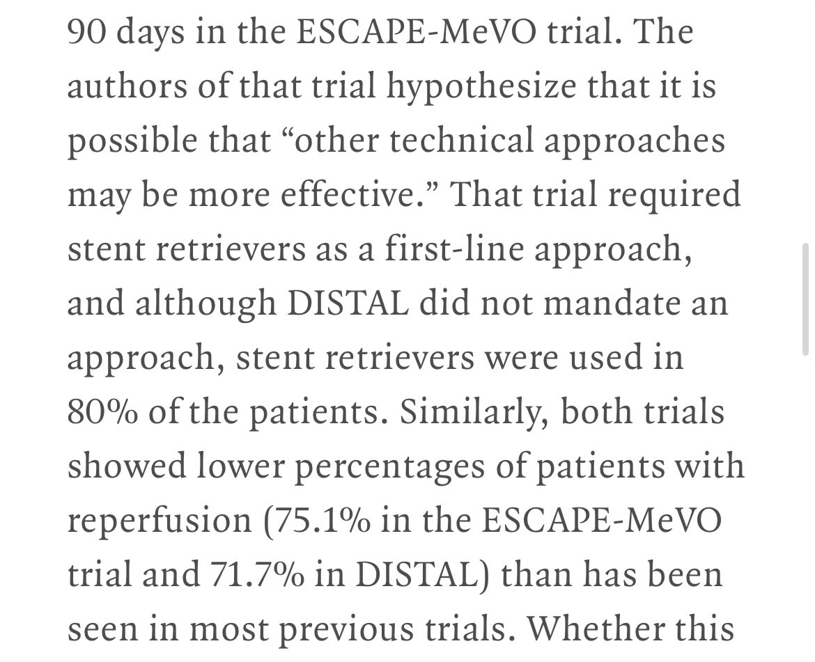 Tyler Cole, MD (@tylcole) on Twitter photo On the medium/distal vessel trials, I agree with <a href="/JMoccoMD/">J Mocco, MD, MS</a> (link to NEJM editorial below), the elephant in the room being the overuse of stentrievers.
Personally, I wouldn’t consider using a stentriever beyond proximal M2, and the reason why might be more intuitive for surgeons On the medium/distal vessel trials, I agree with <a href="/JMoccoMD/">J Mocco, MD, MS</a> (link to NEJM editorial below), the elephant in the room being the overuse of stentrievers.
Personally, I wouldn’t consider using a stentriever beyond proximal M2, and the reason why might be more intuitive for surgeons