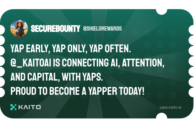 ShieldRewards's tweet image. Yap early, yap only, yap often.

@_kaitoai is connecting AI, attention and capital with Yaps.

Just claimed my social card and I'm accumulating Yap points in real-time.

Claim yours 👉 yaps.kaito.ai/referral/17566…