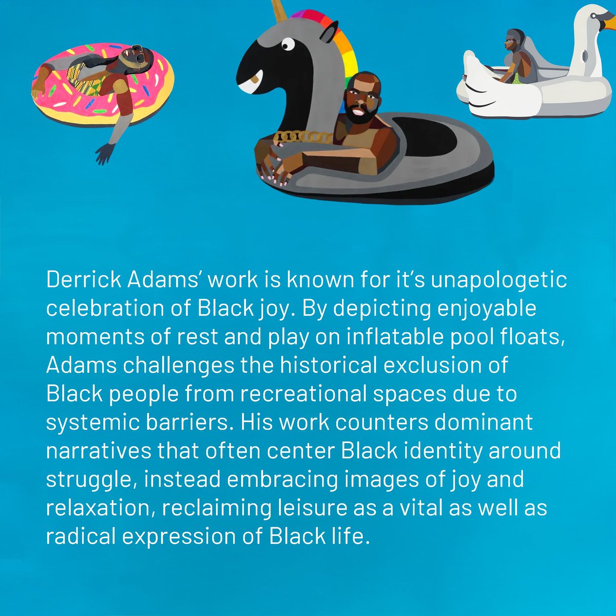 imaginaryforces's tweet image. In honor of #BlackHistoryMonth, IF design intern Ella animated ‘Floaters’ by multidisciplinary artist Derrick Adams! Swipe to discover why this piece resonated with her and how it uplifts the narrative of Black joy in a world that often seeks to diminish it. 🏊🏾☀️ #DerrickAdams