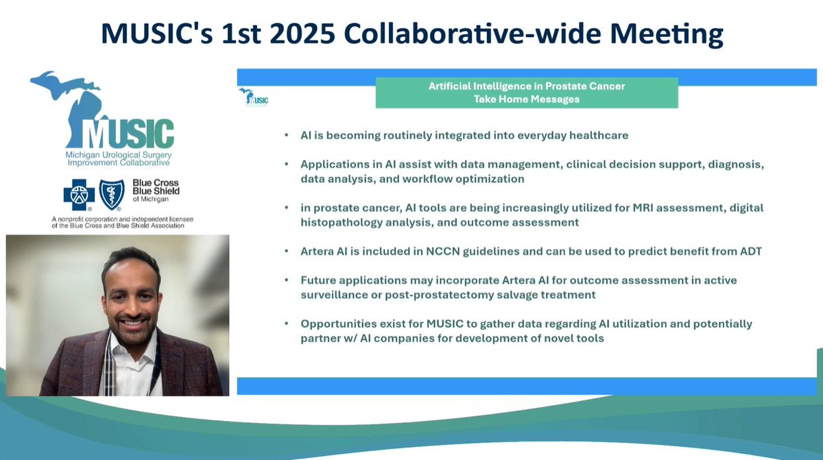 MUSIC Urology (@musicurology) on Twitter photo Multimodal AI is included in <a href="/NCCN/">National Comprehensive Cancer Network (NCCN)</a> guidelines for predicting #PCa outcomes.
<a href="/theusinghal/">Udit Singhal, MD</a> describes this rapidly evolving space for biomarkers and shares potential opportunities with more data on the horizon.
#prostatecancer #qualityimprovement Multimodal AI is included in <a href="/NCCN/">National Comprehensive Cancer Network (NCCN)</a> guidelines for predicting #PCa outcomes.
<a href="/theusinghal/">Udit Singhal, MD</a> describes this rapidly evolving space for biomarkers and shares potential opportunities with more data on the horizon.
#prostatecancer #qualityimprovement