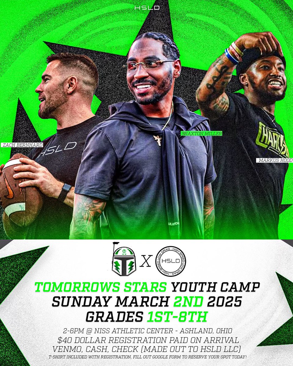 <a href="/Hsld_Sports/">HSLD_SportsMedia</a> <a href="/BraxtonMiller5/">BRAXTON MILLER</a> 

Football season never ends!!

Tomorrow’s Stars Youth Camp at <a href="/ashlandeagles_/">Ashland University Athletics</a> Niss Athletic Center is only a few weeks away!