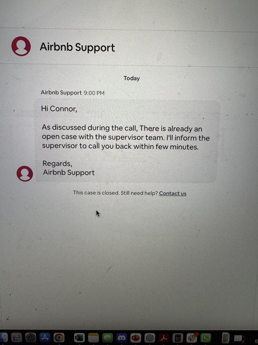 billing_connor's tweet photo. @AirbnbHelp @AirbnbHelp also closed a case without offering any help and promising a call back in a few minutes https://t.co/5jO9cwHQj3