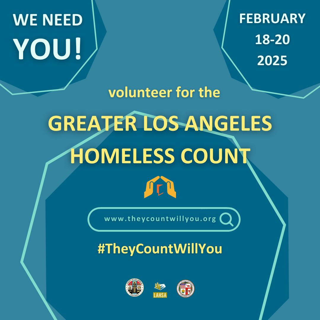 Join the SCANPH team next week for the 2025 Greater Los Angeles Homeless Count 

Visit theycountwillyou.org to join. We hope to see you there!