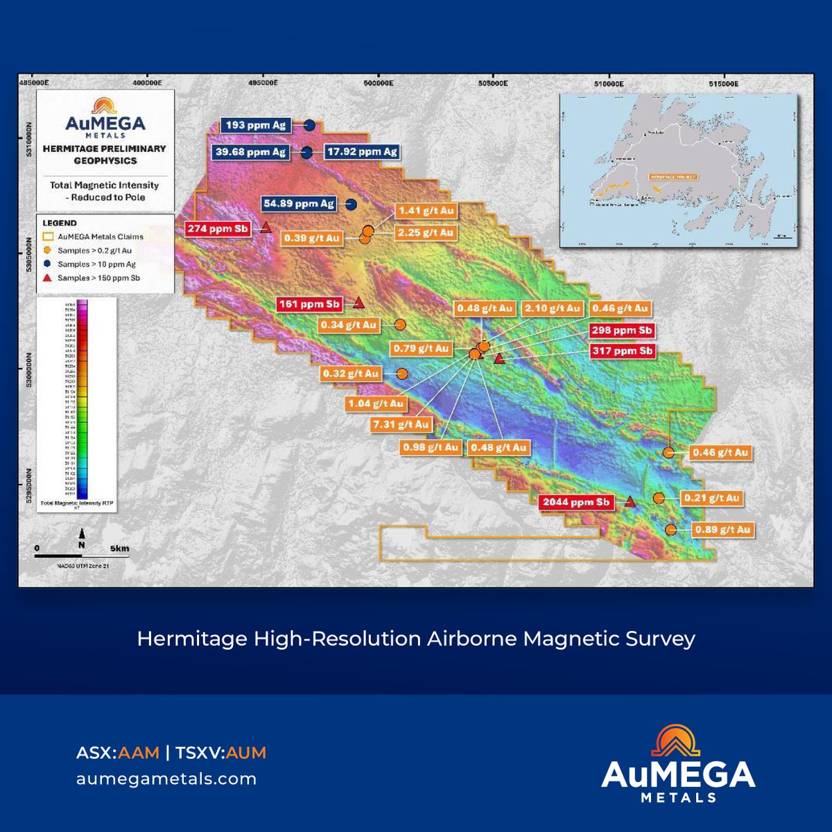 $AAM completed an Airborne Magnetic geophysical survey over the Hermitage Project, covering an area of ~234 km².

Comprehensive analysis is underway &amp; will determine specific drill targets ahead of prospecting and inaugural DD planned later in 2025.

loom.ly/VlgSVzI

$AUM