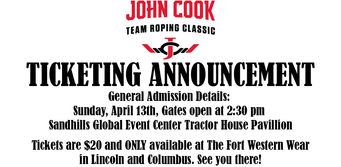 JohnCookRoping's tweet photo. John Cook Team Roping Classic 🤠🐎

📍 Sandhills Global Event Center – Tractor House Pavilion
📅 Sun, April 13 | ⏰ Gates: 2:30 PM | Short Go: 3:30 PM
🎟 $20 GA – Tickets ONLY at The Fort Western Wear (Lincoln &amp; Columbus)
ALL proceeds fund UNL Rodeo Team scholarships! #UNLRodeo https://t.co/vvbY7V8sgV