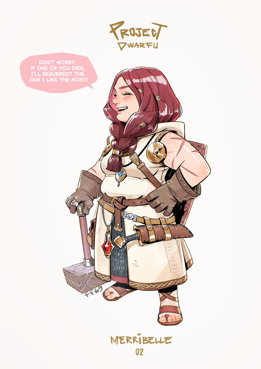Merribelle is always laughing and spreading joy. But beware, if you're not her type, she might "forget" to resurrect you! Handsome guys get top priority!  I hope you enjoy this project! 

Show your support, and we’ll create more Dwarfus !!! 🫵