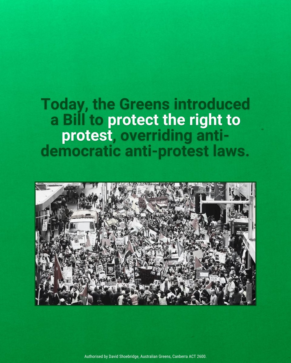 DavidShoebridge's tweet photo. Today I have presented to Parliament the Right to Protest Bill 2025. It is a direct response to the creeping authoritarianism of State and Territory anti-protest laws. The Greens will fight for your right to fight for your rights! https://t.co/7HaoBnyCF5