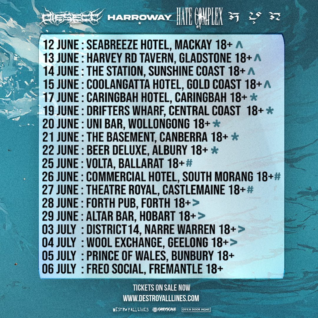 🇦🇺🐨Make Them Suffer 𝗥𝗘𝗚𝗜𝗢𝗡𝗔𝗟 tour
Is now ON SALE for everyone

@justiceforthegram &amp; @thegloominthecornvr are with us across Australia

@harrowaymusic <a href="/diesect/">rayanne</a>.au <a href="/hate_complex/">Blanka Bieniak</a> <a href="/run_metal/">RUN</a> will appear at select states

Do. Not. Sleep.

🎫daltours.cc/MakeThemSuffer