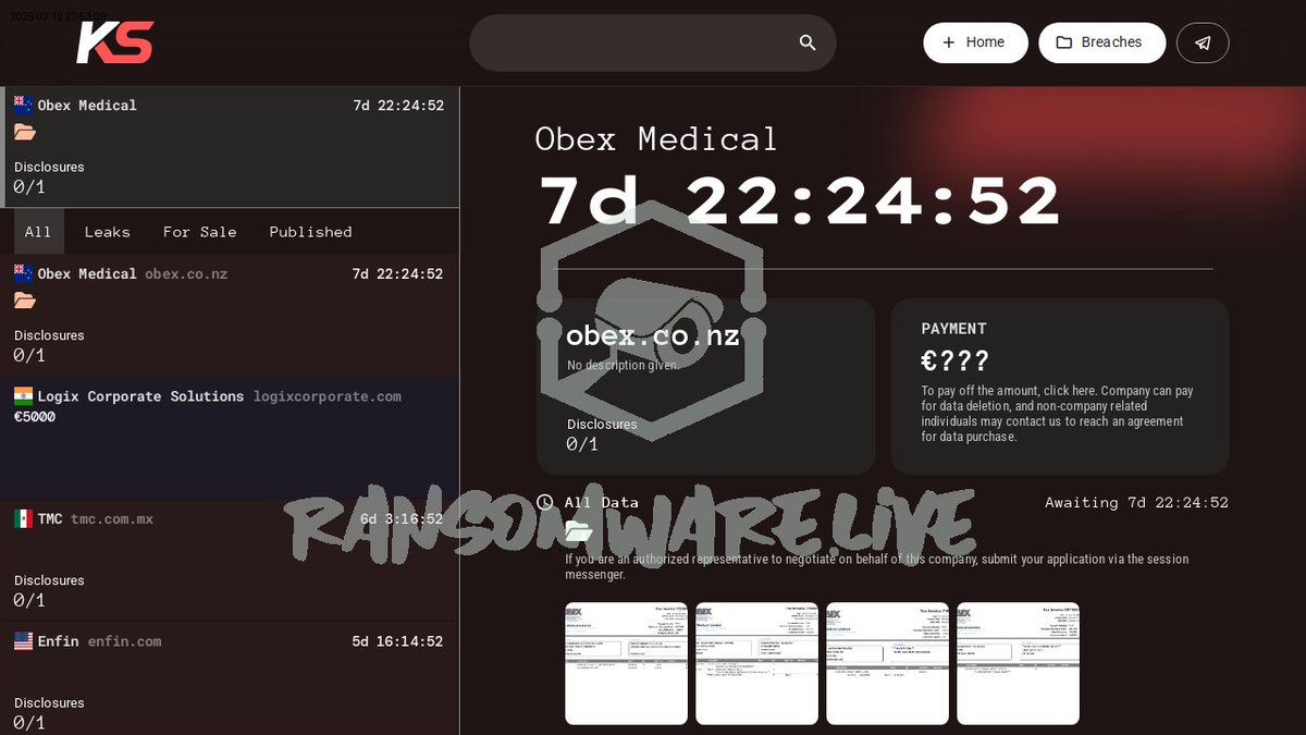 TweetThreatNews's tweet photo. Obex Medical falls victim to a ransom attack by killsec in New Zealand. Cyber resilience is crucial as threats grow. Support structures like GCSB play a vital role in national security. ππ³πΏ #ObexMedical #CyberAttack #NewZealand
link: https://t.co/C704pYbCfL https://t.co/FnHT3N52lH