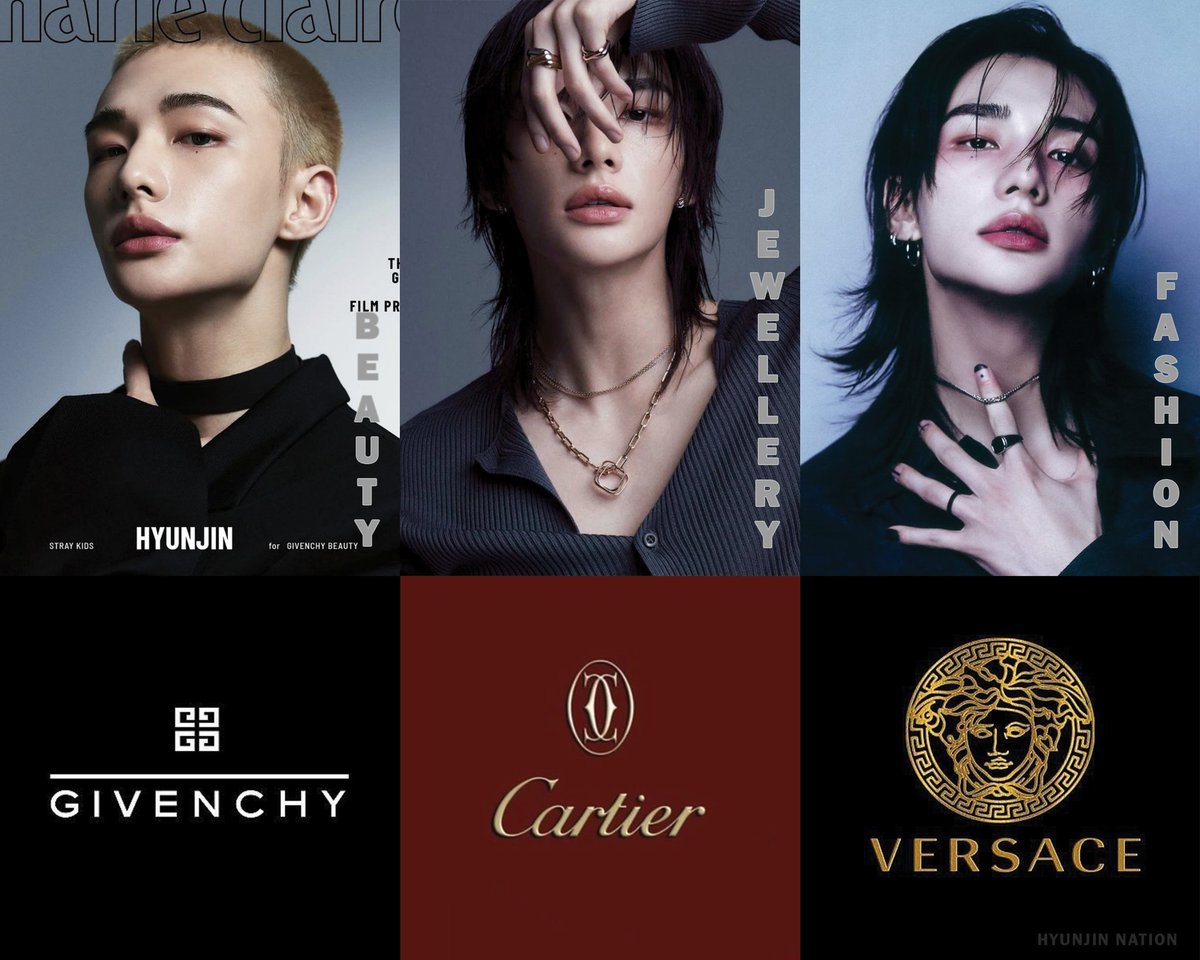 Hyunjin's Ambassadorships as at February 2025
Givenchy           Cartier            Versace