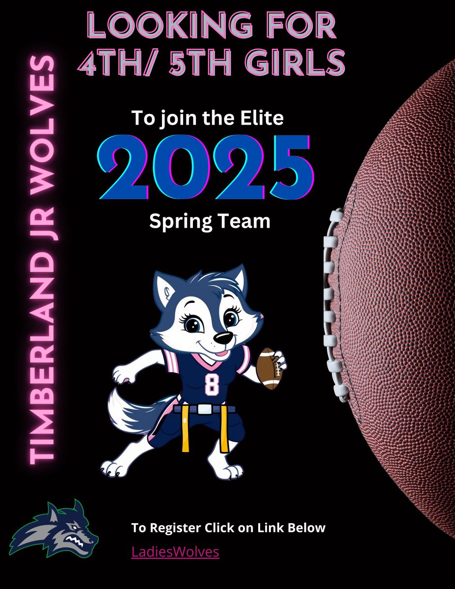 Seeking to join a prestigious team while empowering young women? Look no further, as this is an ideal opportunity for you! Sign up today with the  most rapidly evolving sport of girls flag football! 🩷🏈🐺

go.teamsnap.com/forms/446122