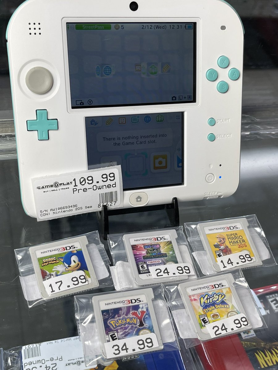 gameplayla's tweet photo. Wow, take a look at this 2DS console now available in White &amp; Sea Green. Ready to take home and play! Come on in! 

Buy, Sell, Trade all your video games here! 
🎮
📍10937 Venice Blvd, Los Angeles CA 90034
🎮
Hours: 11am-7pm 
🎮
Phone#: (310)-842-7776 
#gameplayla #retrostore https://t.co/c0ylb0qggR