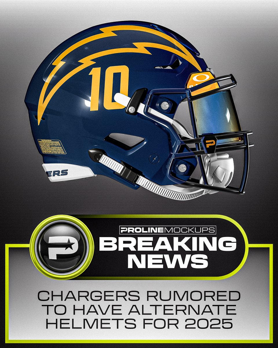 Navy blue Chargers alternate helmet mocked up on a Photoshop template by ProLine Mockups.