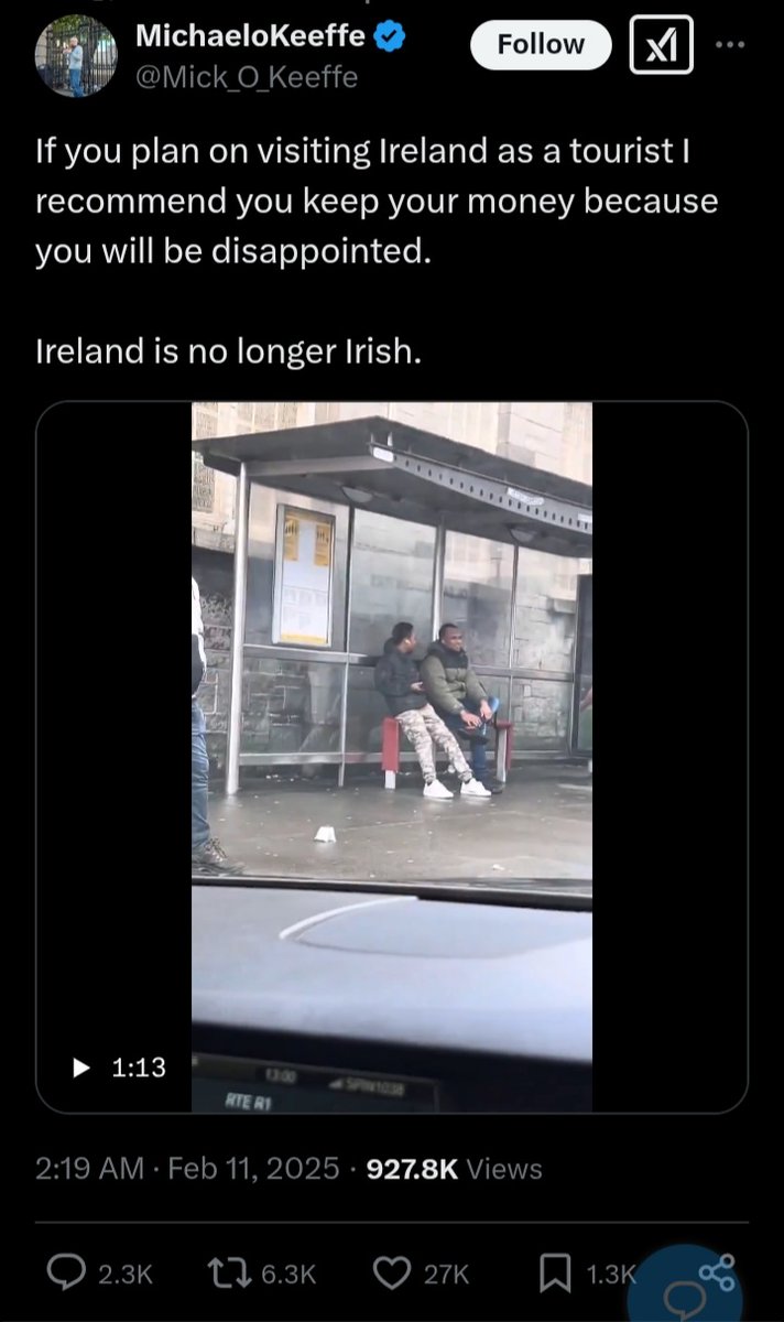 'Don't visit Ireland because two people at a bus stop, minding their own business, are not white.'

Hard to quantify the damage "Irish patriot" racist idiots like O'Keeffe do with tweets like this or how truly unhinged they are.

I'll throw out a few reasons to visit Ireland. /1