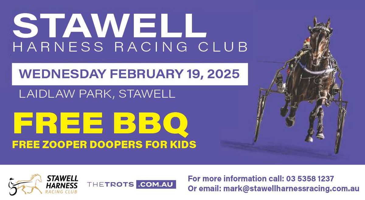Noms extended for Stawell Harness Racing Feb, 19 to 7.30am Feb 14. Short in Up to 39 Pace - Maiden Pace  and 55 trot.

#trots