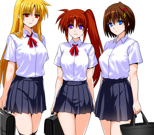 願望のロストロギア3もフルカラー作業中なんだけど、
この時の原稿、一コマずつ一枚絵の描き方で描いてたみたいで修正とか着色がめっちゃ大変…
なんであの時もっと、こう、やりやすく描かなかったんだ…っ!
ということでJKリリカル三人組。
本持ってくださってる方はどのシーンかわかるやつ～ 