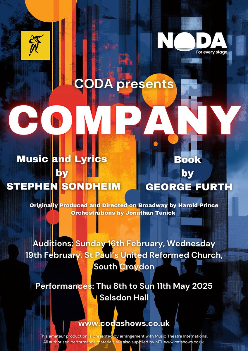 Auditions for our May production of Company by #Sondheim are coming up this Sunday and the following Wednesday in South Croydon.

Please see codashows.co.uk/current-season… for details or email secretary@codashows.co.uk for an audition slot.

#Audition #Croydon #Theatre