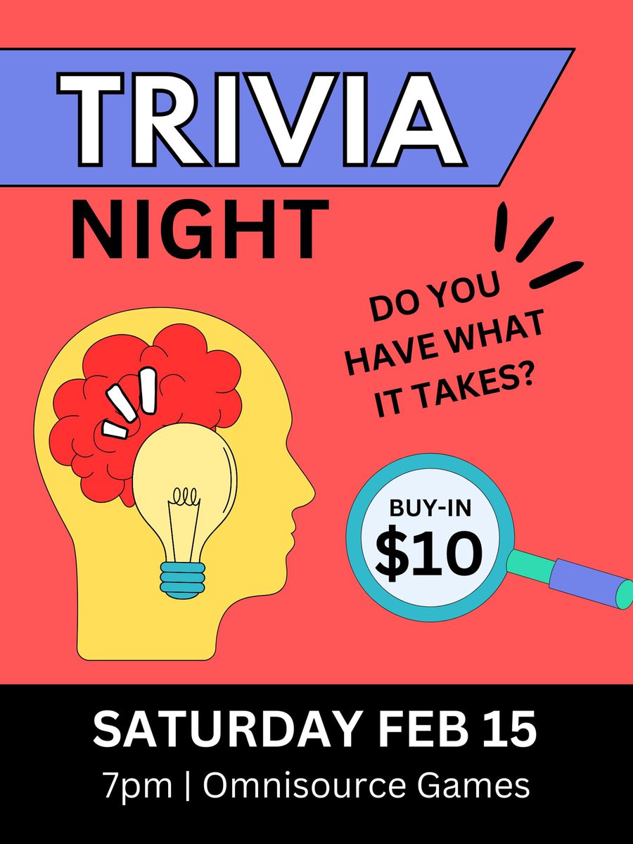 Come hang out and play some Trivia with friends.
This Saturday February 15th at 7:00pm.
Entry Fee: $10 per player
Teams of 4.
Winning team take half the prize pool.