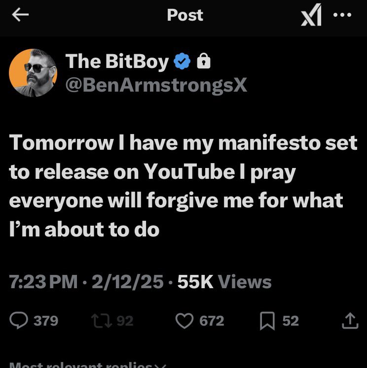 So apparently <a href="/benarmstrongx/">Ben Armstrong</a>  deleted his account literally while I was responding to this.  <a href="/DuchessOfDeFi/">Cassie</a> call the fucking cops!  WTF ru doing?  He obv needs help, and it’s not worth the risk of whether he’s serious or not.