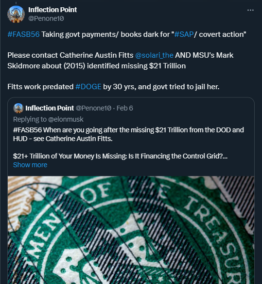 Penone10's tweet photo. @Xcellentey @DOGECommittee 2.3 Trillion-dollars lost in the Defense Department couch on Sept. 10, 2001 was just the tip of the iceberg.
By 2018 the number stood at $21 Trillion.
Repeal #FASAB56 https://t.co/grChHD9Hat https://t.co/YmjaLrX61L