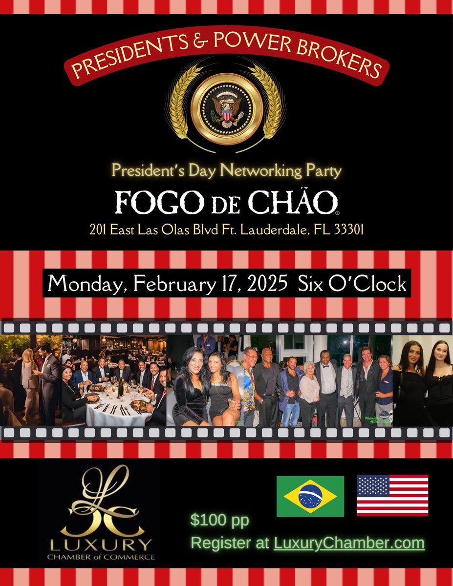 SalsaDirectory's tweet photo. Junte-se a nós na festa do Dia do Presidente - Fogo de Chao Steakhouse em Fort Lauderdale #luxurychamber #fortlauderdale https://t.co/Uo2UYwDgXR