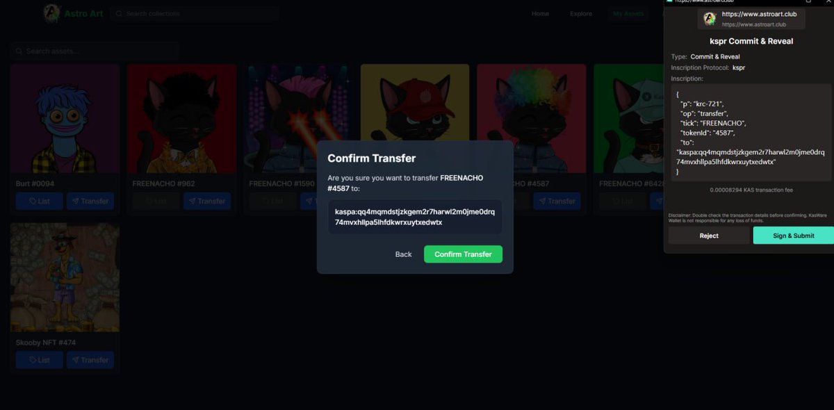 AstroWorld_kas's tweet image. Transfer and manage your KRC NFTs all from astros assets page
👉 astroart.club/my-assets
KRC721 listings on astro any day now!
Fast, simple and best of all, save on fees 😼
