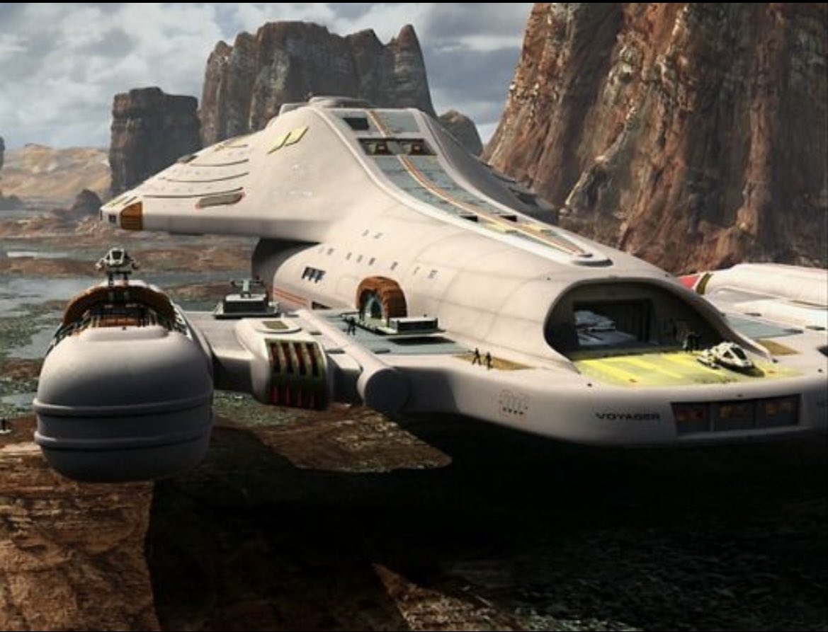 I love this the USS Voyger the hole ship has landed on a planet awesome 😁