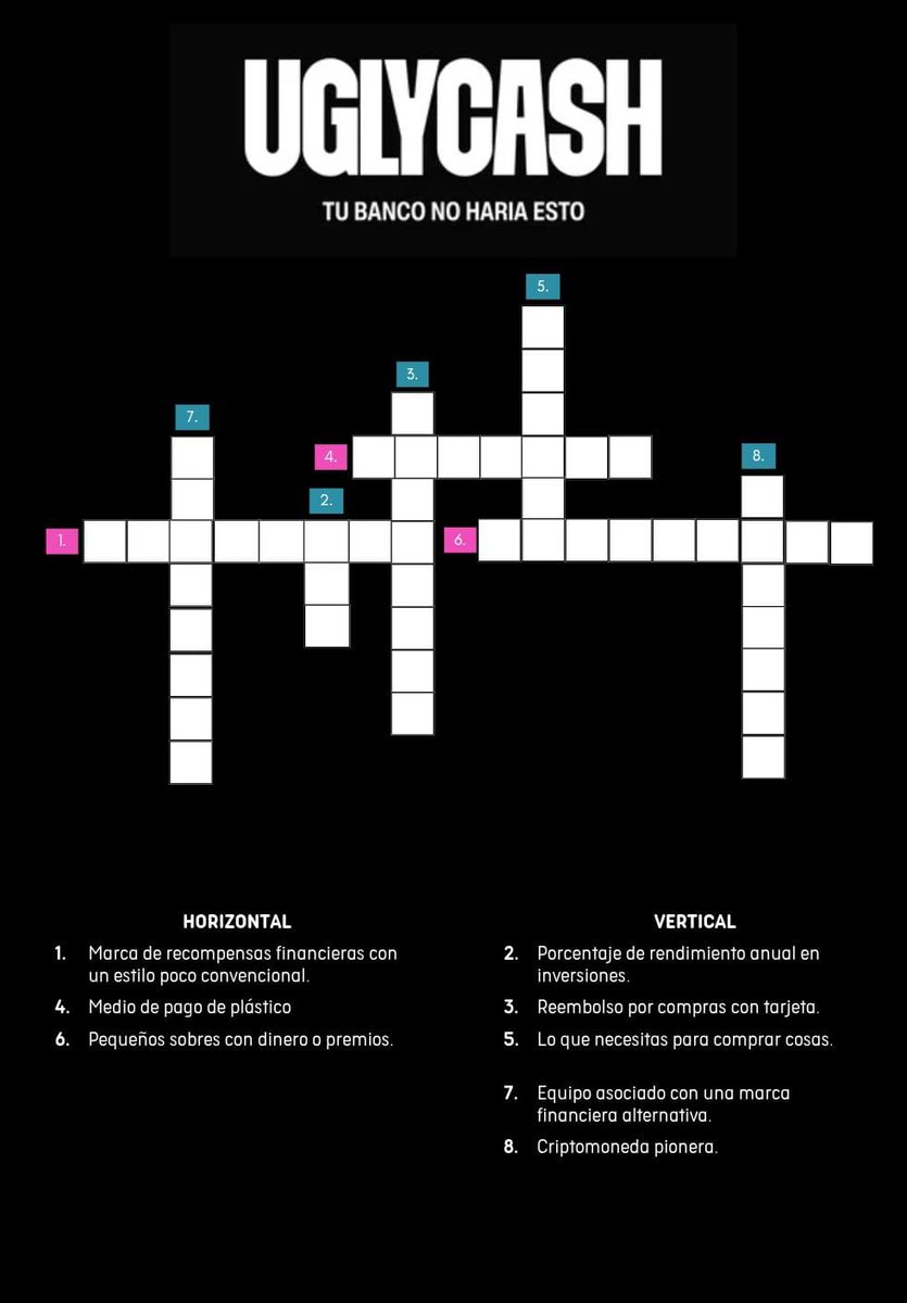Hello UglyGang!
Comenzamos las dinámicas de la noche 
Los 5 primeros en completar el crucigrama y mandé la cap en comentarios obtendrán : 
1er lugar : $4.50
2do, 3ero y 4to lugar :$2.50
5to lugar $2.00 
<a href="/0xgabo/">StablecoinApp</a>
<a href="/uglycash/"></a>
<a href="/itstimmysv/">ItsTimmy</a> 
<a href="/vqz_r_edgardo/">𝕍𝕢𝕫 𝔼𝕕𝕘𝕒𝕣𝕕𝕠</a>